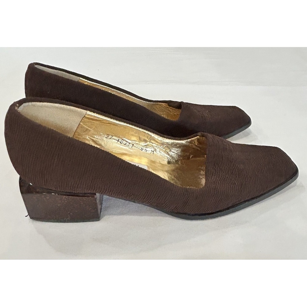 Vintage Timothy Hitsman Textured Gathered  Fabric Women's Sz 6.5 Shoe Pump Brown